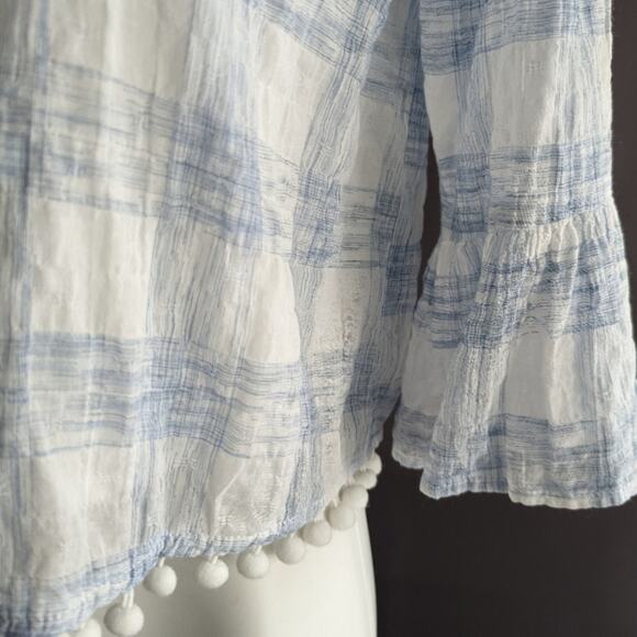 Abbeline Off the Shoulder Gauzy Plaid Cropped Top Sz Small - Picture 3 of 7